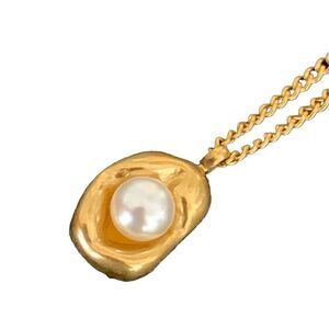 Golden Egg in a Nest Egg Pendant Necklace with Faux Pearl